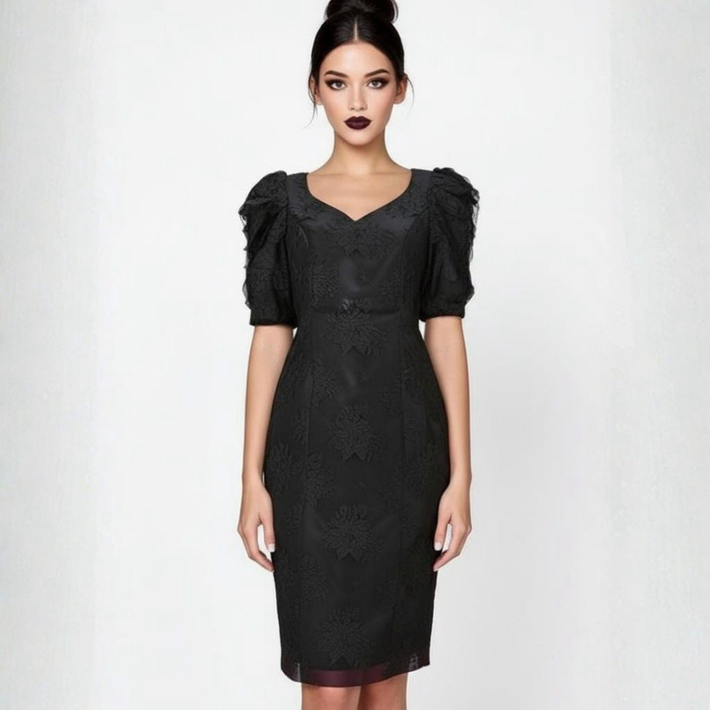 Jolie Madame Vintage Black and Purple Lace Dress - New With Tags Deadstock